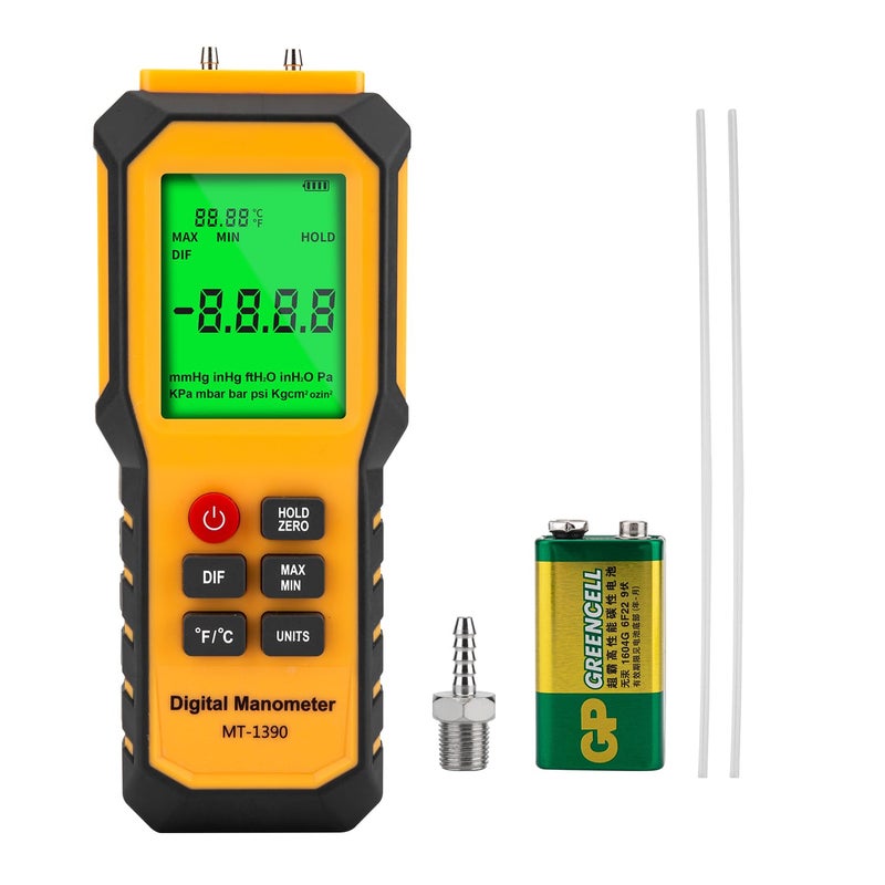 YZTMETER YZT Meter Manometer Air Pressure Meter, Digital Differential Pressure Gauge, HVAC Gas Pressure Meter Dual-Port Manometer Gas Pressure Tester (9v Battery Included)… - Image 1